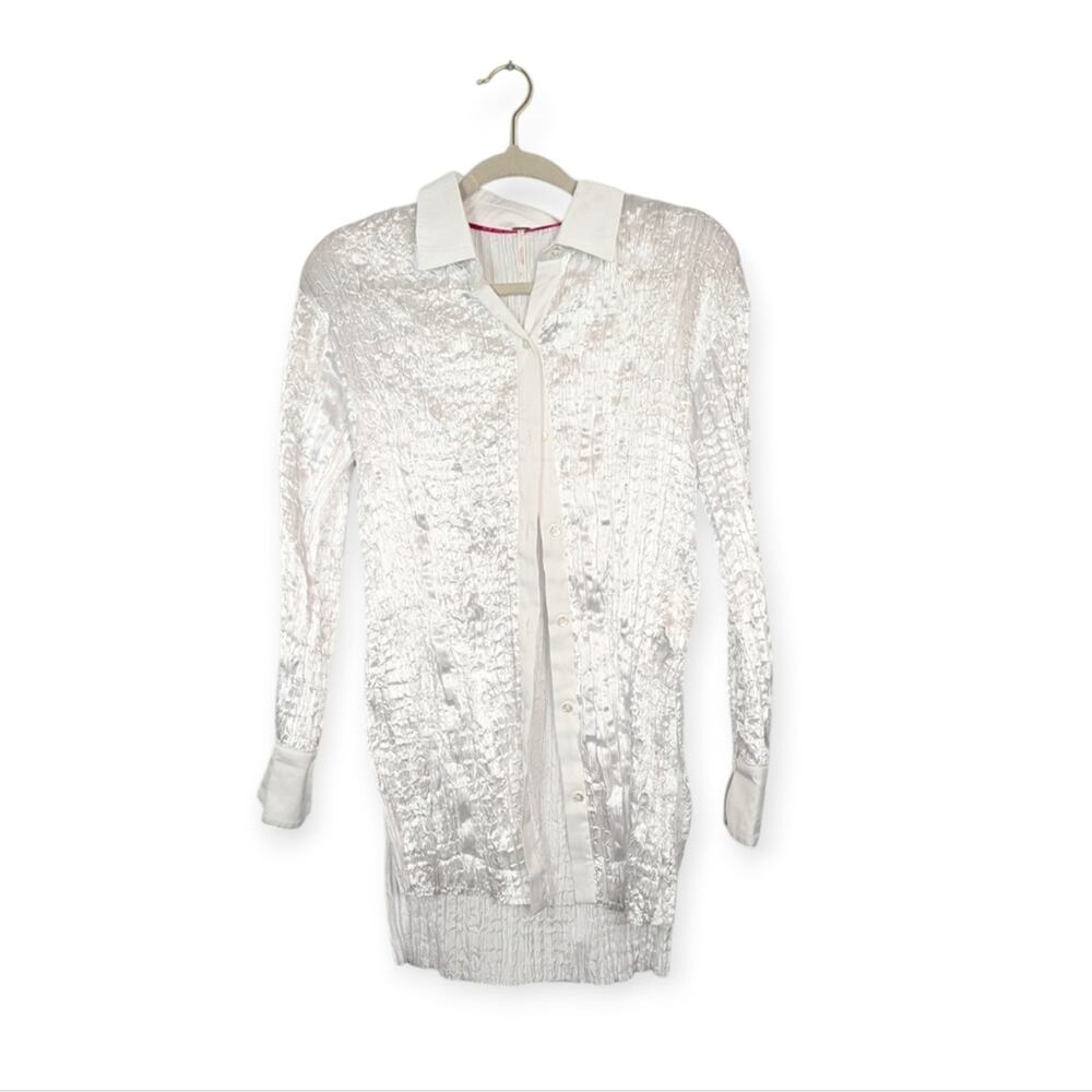 NWT Free People Optic White Pleated Textured Lydia Top